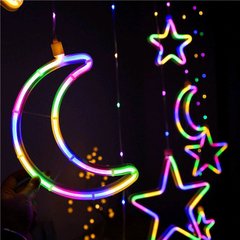 Гирлянда новогодняя Штора Луна и Звёзды 2,5 х 0,9 м Разноцветный